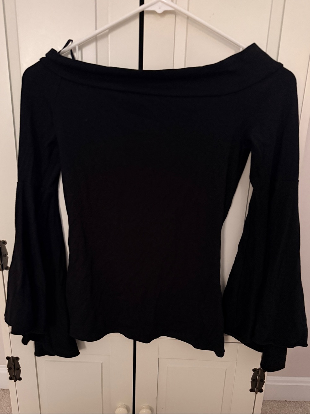 Express Black Off-Shoulder Long Sleeve Top with Bell Sleeves